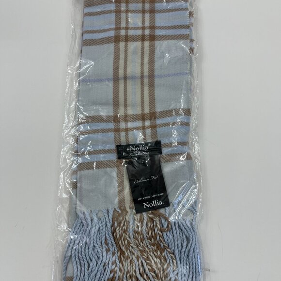 Scarf - Classic Plaid Pattern - Sky Blue/ Tan/ White- Unisex - NWT - Picture 3 of 3